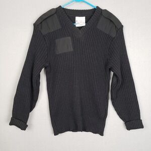 Vintage Brigade Men's M Wooly Pully Sweater Black Ribbed 100% Wool England Vneck